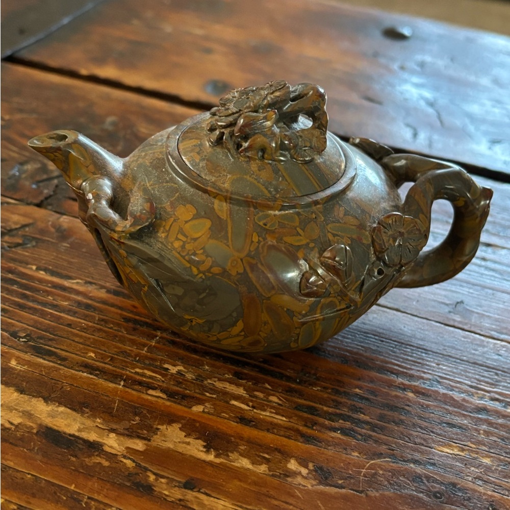 Vintage Natural Shoushan Stone Chinese Hand Carved Teapot